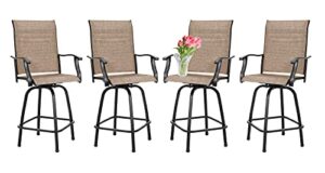 piaomtiee outdoor bar stools set of 4, bar height patio chairs with high back and armrest, all weather-resistant textilene bar stools patio furniture for garden lawn deck, brown