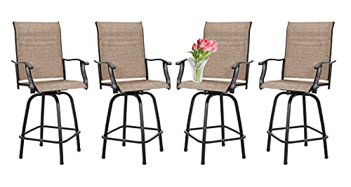 PIAOMTIEE Outdoor Bar Stools Set of 4, Bar Height Patio Chairs with High Back and Armrest, All Weather-Resistant Textilene Bar Stools Patio Furniture for Garden Lawn Deck, Brown