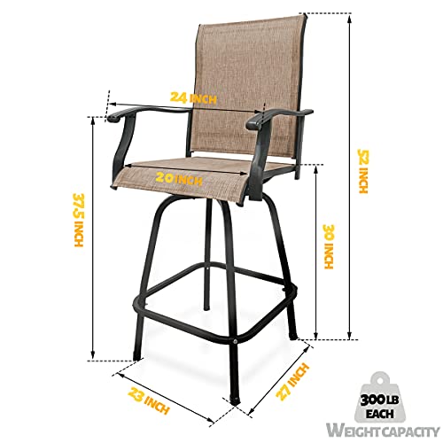 PIAOMTIEE Outdoor Bar Stools Set of 4, Bar Height Patio Chairs with High Back and Armrest, All Weather-Resistant Textilene Bar Stools Patio Furniture for Garden Lawn Deck, Brown