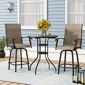 PIAOMTIEE Outdoor Bar Stools Set of 4, Bar Height Patio Chairs with High Back and Armrest, All Weather-Resistant Textilene Bar Stools Patio Furniture for Garden Lawn Deck, Brown