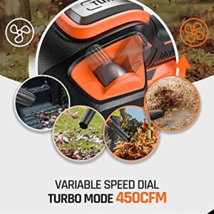 FIILPOW 20V 450CFM Leaf Blower, Brushless Blower Cordless with 4.0Ah Battery and Fast Charger, Turbo Mode & Variable Speed Trigger and Lock Dial, Lightweight Axial Blower for Lawn Care, Yard, Driveway