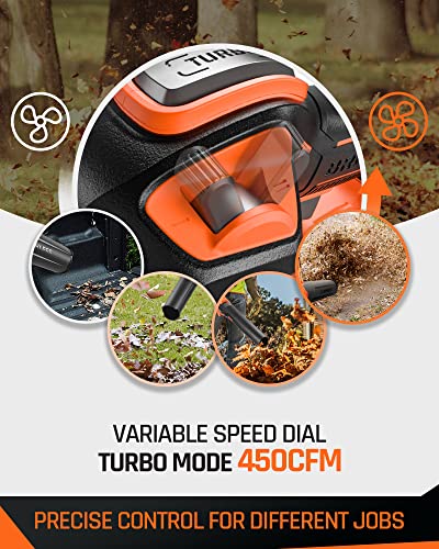 FIILPOW 20V 450CFM Leaf Blower, Brushless Blower Cordless with 4.0Ah Battery and Fast Charger, Turbo Mode & Variable Speed Trigger and Lock Dial, Lightweight Axial Blower for Lawn Care, Yard, Driveway
