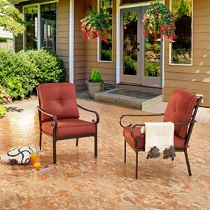 lokatse home outdoor conversation furniture set patio dining metal single chairs with cushion, 2, red