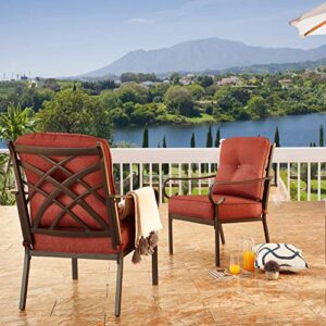 LOKATSE HOME Outdoor Conversation Furniture Set Patio Dining Metal Single Chairs with Cushion, 2, Red