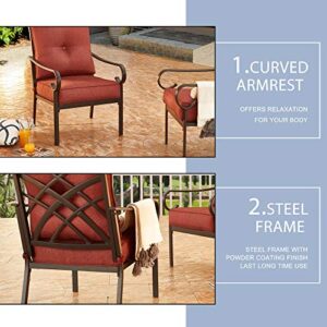 LOKATSE HOME Outdoor Conversation Furniture Set Patio Dining Metal Single Chairs with Cushion, 2, Red