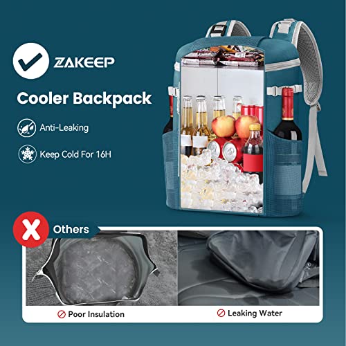 ZAKEEP Cooler Backpack, 39 Cans Large Capacity Anti-Leaking Cooler Backpack with Mesh Pocket, Adjustable Shoulder Straps for Camping Picnics (Blue)