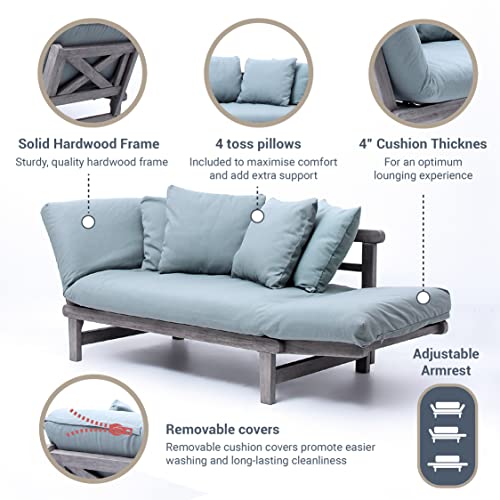 Cambridge Casual West Lake Outdoor Convertible Sofa Daybed, Solid Wood, Weathered Gray/Blue Spruce Cushion