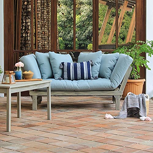 Cambridge Casual West Lake Outdoor Convertible Sofa Daybed, Solid Wood, Weathered Gray/Blue Spruce Cushion