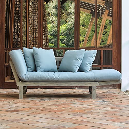 Cambridge Casual West Lake Outdoor Convertible Sofa Daybed, Solid Wood, Weathered Gray/Blue Spruce Cushion