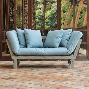 Cambridge Casual West Lake Outdoor Convertible Sofa Daybed, Solid Wood, Weathered Gray/Blue Spruce Cushion