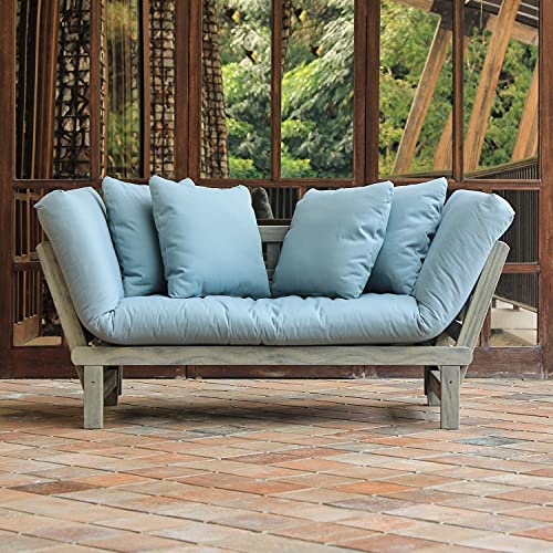 Cambridge Casual West Lake Outdoor Convertible Sofa Daybed, Solid Wood, Weathered Gray/Blue Spruce Cushion