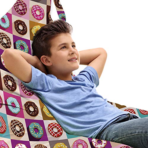 Ambesonne Dessert Lounger Chair Bag, Repeating Pop Art Illustration of Donuts in Colorful Squares Food Themed Pattern, High Capacity Storage with Handle Container, Lounger Size, Multicolor