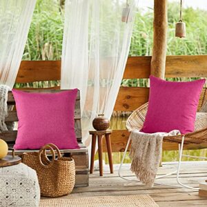 OTOSTAR Pack of 2 Outdoor Waterproof Throw Pillow Covers 18x18 Inch Garden Decorative Pillow Covers Square Outdoor Pillowcases Patio Cushion Case Pillows for Couch Tent Sofa Balcony Decor (Hot Pink)