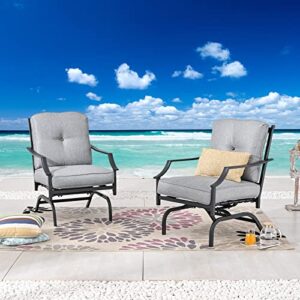 festival depot patio dining chair set of 2 metal armchairs with thick cushions outdoor furniture for bistro garden (grey)