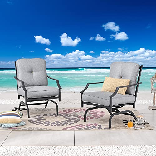 Festival Depot Patio Dining Chair Set of 2 Metal Armchairs with Thick Cushions Outdoor Furniture for Bistro Garden (Grey)