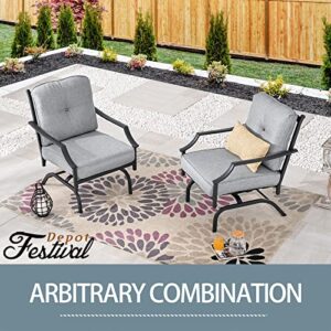 Festival Depot Patio Dining Chair Set of 2 Metal Armchairs with Thick Cushions Outdoor Furniture for Bistro Garden (Grey)