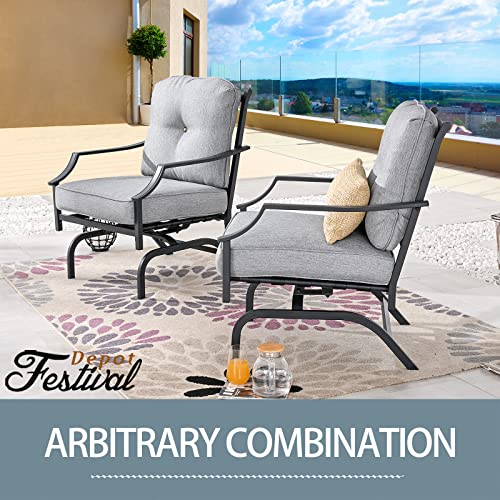 Festival Depot Patio Dining Chair Set of 2 Metal Armchairs with Thick Cushions Outdoor Furniture for Bistro Garden (Grey)