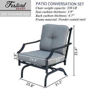 Festival Depot Patio Dining Chair Set of 2 Metal Armchairs with Thick Cushions Outdoor Furniture for Bistro Garden (Grey)