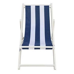 Outdoor Folding Chairs, Adjustable Populus Wood Patio Sling Chairs Outdoor, Folding Sling Lounge Chairs for Outside, with Broad Blue Stripe