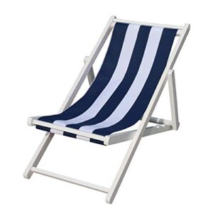 Outdoor Folding Chairs, Adjustable Populus Wood Patio Sling Chairs Outdoor, Folding Sling Lounge Chairs for Outside, with Broad Blue Stripe