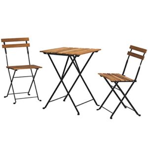 sunbury 3 piece patio bistro set, outdoor furniture set, weather-resistant folding table and chairs, wooden top steel frame foldable chairs for outdoor/indoor, balcony (burlywood)