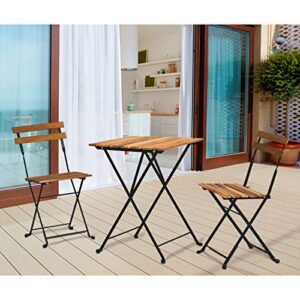 SUNBURY 3 Piece Patio Bistro Set, Outdoor Furniture Set, Weather-Resistant Folding Table and Chairs, Wooden Top Steel Frame Foldable Chairs for Outdoor/Indoor, Balcony (Burlywood)