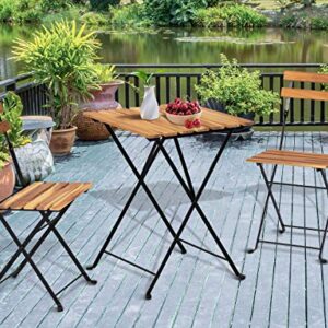 SUNBURY 3 Piece Patio Bistro Set, Outdoor Furniture Set, Weather-Resistant Folding Table and Chairs, Wooden Top Steel Frame Foldable Chairs for Outdoor/Indoor, Balcony (Burlywood)