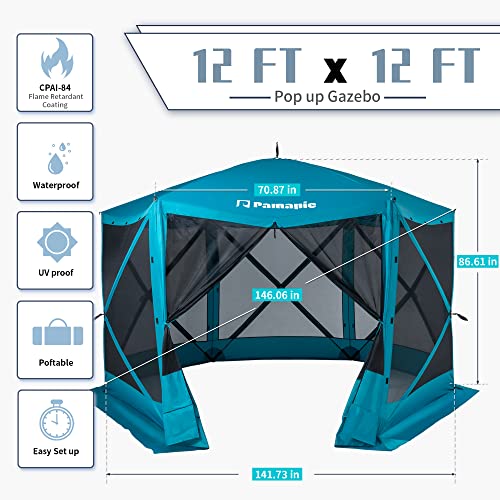 Pamapic 12 x 12 Foot Camping Portable Outdoor Pop-up Gazebo, Outdoor Gazebo Tent, UV Protection Screen Tent, Carrying Bag, Green