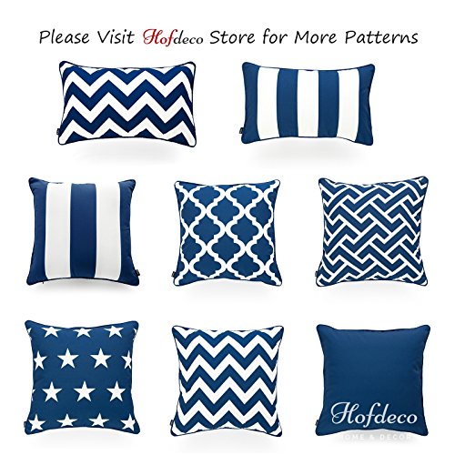 Hofdeco Outdoor Patio Decorative Throw Pillow Cover Weather Water Resistant Canvas Navy Blue Stripes 18"x18" Set of 2