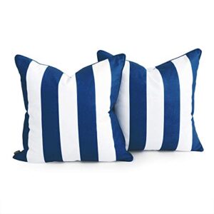 Hofdeco Outdoor Patio Decorative Throw Pillow Cover Weather Water Resistant Canvas Navy Blue Stripes 18"x18" Set of 2