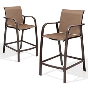 Crestlive Products Counter Height Bar Stools Aluminum Patio Furniture with Heavy Duty All Weather Frame in Antique Brown Finish for Outdoor Indoor, 2 PCS Set, 27.5'' Seat Height (Brown)