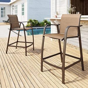 Crestlive Products Counter Height Bar Stools Aluminum Patio Furniture with Heavy Duty All Weather Frame in Antique Brown Finish for Outdoor Indoor, 2 PCS Set, 27.5'' Seat Height (Brown)