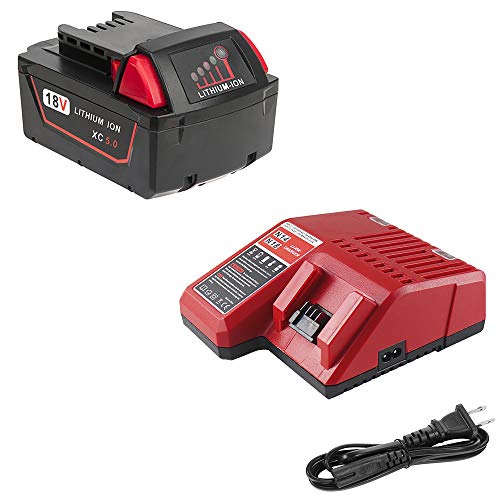 CELL9102 Replacement M18 Battery and Charger Combo for Milwaukee 18V 48-11-1850 Battery and 48-59-1812 Charger, Capacity Output 5.0Ah