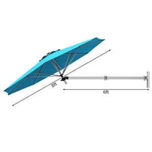 TANGKULA 8 FT Wall Mounted Patio Umbrella, Outdoor Wall Umbrella with Adjustable Pole, Tilting Sunshade Umbrella with Wind Vent, Ideal for Garden Balcony Yard (Turquoise)