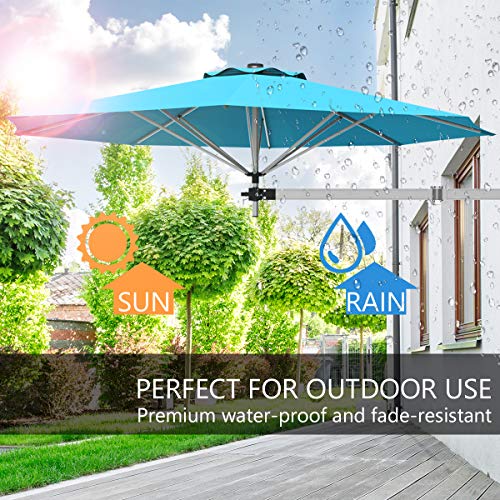 TANGKULA 8 FT Wall Mounted Patio Umbrella, Outdoor Wall Umbrella with Adjustable Pole, Tilting Sunshade Umbrella with Wind Vent, Ideal for Garden Balcony Yard (Turquoise)