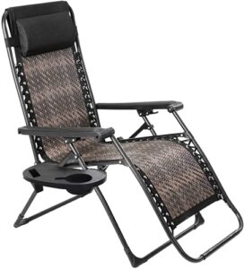 omelaza outdoor zero gravity lounge chair, adjustable reclining patio folding chair with headrest and cup holder, all-weather rattan wicker for pool, yard, garden – grey