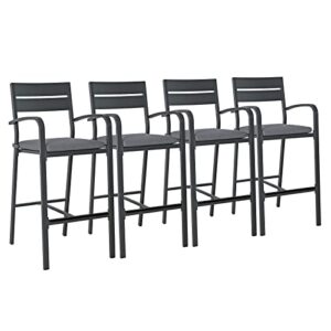 soleil jardin outdoor bar stools set of 4 all-weather aluminum barstools bar height patio chairs with cushions for backyard balcony pool, dark-grey