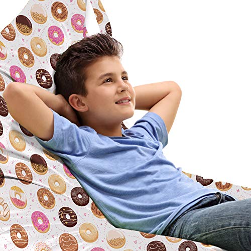 Ambesonne Food Lounger Chair Bag, Donuts and Little Hearts Pattern Colorful Yummy Delicious Desserts Print, High Capacity Storage with Handle Container, Lounger Size, Pink Brown