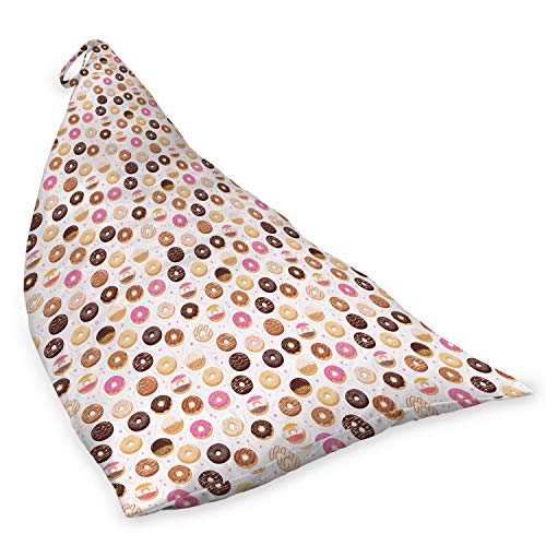 Ambesonne Food Lounger Chair Bag, Donuts and Little Hearts Pattern Colorful Yummy Delicious Desserts Print, High Capacity Storage with Handle Container, Lounger Size, Pink Brown