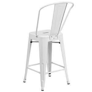 Merrick Lane Dothan Series White 24" High Metal Counter Height Stool with Removable Back for Indoor-Outdoor Use