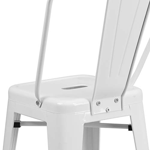 Merrick Lane Dothan Series White 24" High Metal Counter Height Stool with Removable Back for Indoor-Outdoor Use