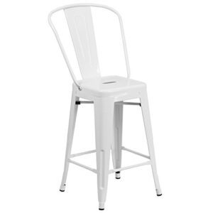 Merrick Lane Dothan Series White 24" High Metal Counter Height Stool with Removable Back for Indoor-Outdoor Use