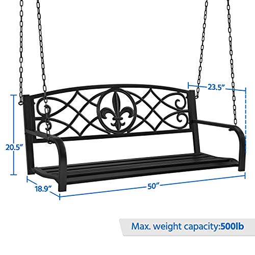 Topeakmart Metal Porch Swing Chair, Patio Hanging Swing Bench Outdoor Furniture, 2 Persons Swing Seat, Black