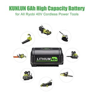 KUNLUN 40V 6.0Ah Lithium-ion Battery for Ryobi 40-Volt Collection Cordless Power Tools OP4040 OP4026 OP4030 OP4050 OP4060A Battery