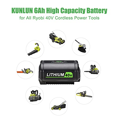 KUNLUN 40V 6.0Ah Lithium-ion Battery for Ryobi 40-Volt Collection Cordless Power Tools OP4040 OP4026 OP4030 OP4050 OP4060A Battery