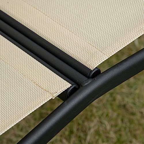 Outsunny 2-Person Patio Swings with Canopy, Outdoor Canopy Swing with Adjustable Shade, Breathable Mesh Seats and Steel Frame for Garden, Poolside, Backyard, Beige