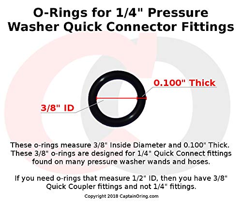 Captain O-Ring - Power Pressure Washer O-Rings for 1/4" Quick Coupler, High Temperature Viton FKM (10 Pack)