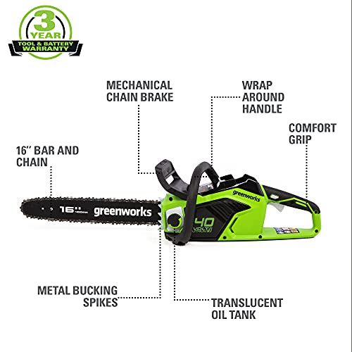 Greenworks 40V 16-inch Brushless Chainsaw, Tool Only, CS40L02