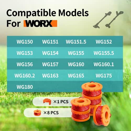 10 Pack Trimmer Spool Line for Worx,(WA0010)Replacement Trimmer Spool Line for Worx,Trimmer Line Refills 0.065 inch for Worx,Suitable for Worx String Trimmers(8 Pack Grass Trimmer Line,2 Trimmer Cap)