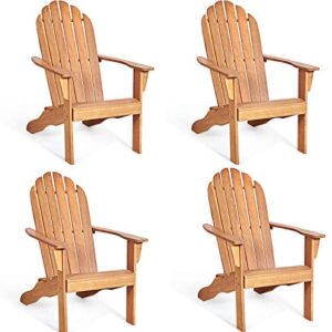 giantex adirondack chair set of 4 acacia wood outdoor chairs with 350 lbs weight capacity, lounge chair armchair for yard, patio, garden, poolside, balcony, deck fire pit chairs, natural